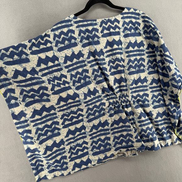 Bombay Paisley Kimono Poncho Top V Neck Womens L/XL Blue Printed Cotton - Picture 5 of 14